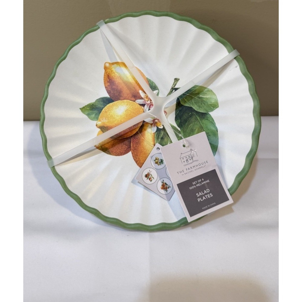 Set 4 LEMONS 8.25" Salad Side Appetizer Plates Farmhouse Rachel Ashwell Melamine